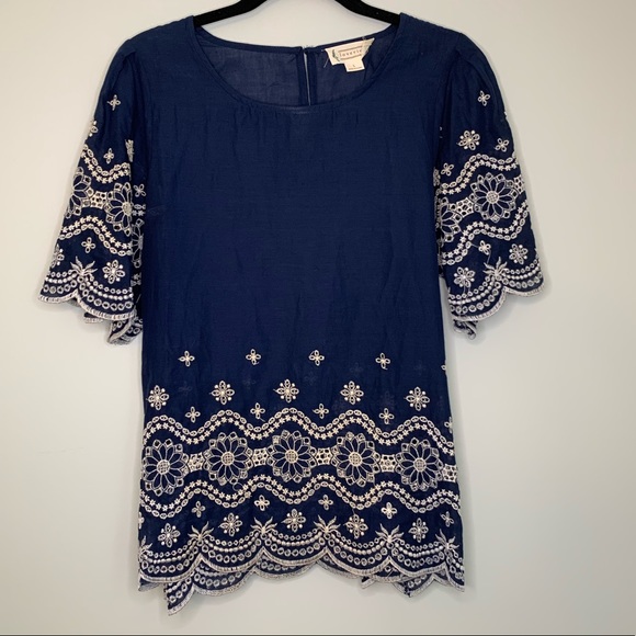 Love Riche Tops - Love Riche Embroidered Top Navy Size Large
